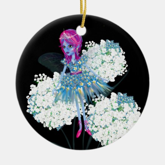 Bloemelfe kunst van LeahG blauw roze zwart wit Keramisch Ornament (Voorkant)