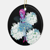 Bloemelfe kunst van LeahG blauw roze zwart wit Keramisch Ornament (Links)