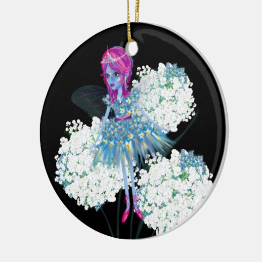 Bloemelfe kunst van LeahG blauw roze zwart wit Keramisch Ornament (Links)