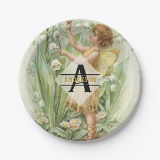 Bloemelfje Sneeuwklokjes Vintage Kunst Monogram Na Papieren Bordje