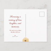 Bloemen 100e verjaardag, Elegant Gele Bloem Design Aankondigingskaart (Achterkant)