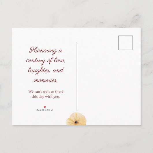 Bloemen 100e verjaardag, Elegant Gele Bloem Design Aankondigingskaart (Achterkant)