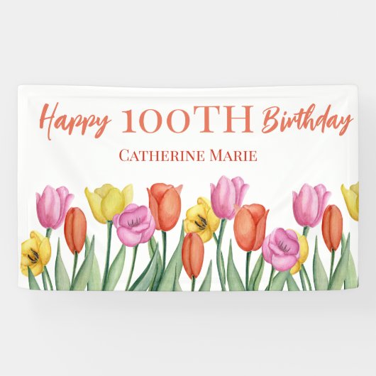 Bloemen 100e verjaardag spandoek (Horizontaal)