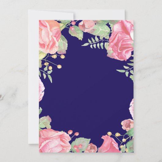 Bloemen 12e Verjaardag Gouden Glitter Marine Blauw Kaart (Achterkant)