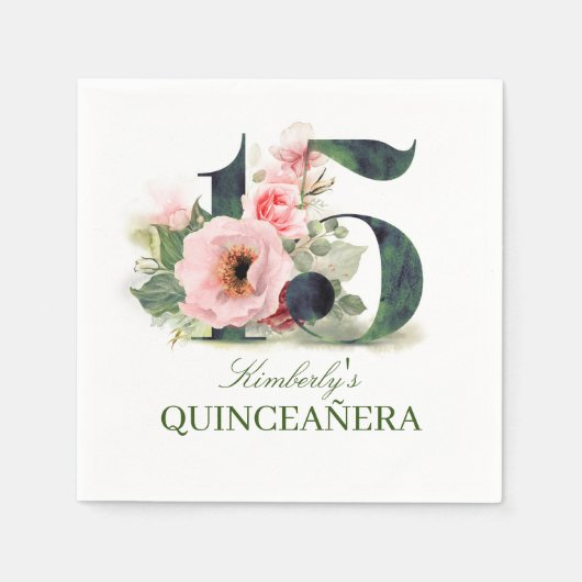Bloemen 15e Quinceanera Verjaardag Servet (Voorkant)