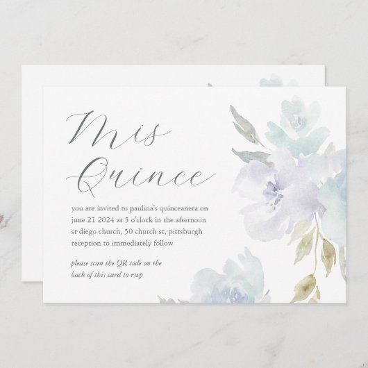 Bloemen 15e Verjaardag Quinceañera QR Code Kaart (Voorkant / Achterkant)