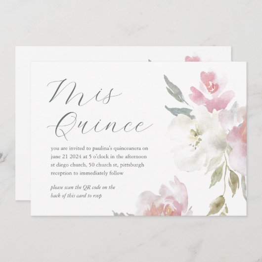 Bloemen 15e Verjaardag Quinceañera QR Code Kaart (Voorkant / Achterkant)