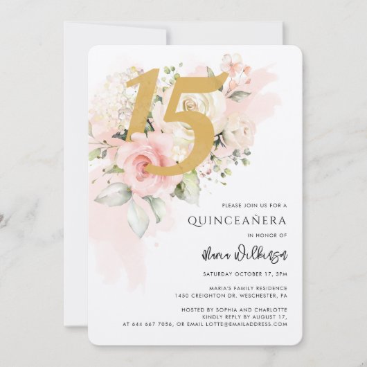 Bloemen 15e Verjaardag Quinceanera Waterverf Kaart (Voorkant)