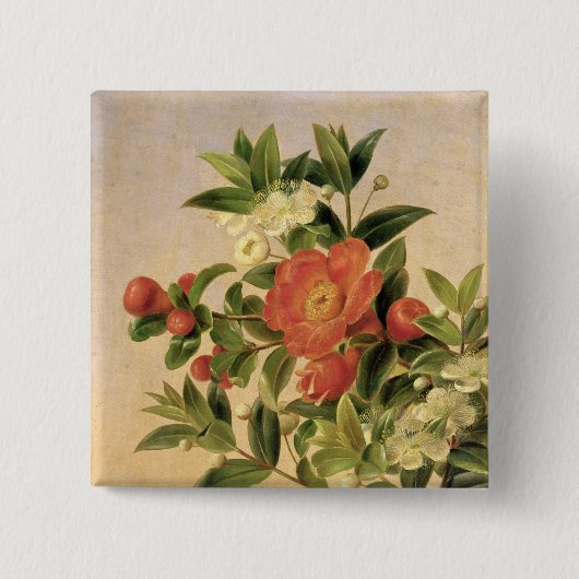 Bloemen, 1835 vierkante button 5,1 cm (Voorkant)