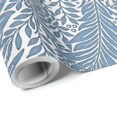 Bloemen 19e Eeuw Patroon Blauw op Witte Achtergron Cadeaupapier (Rol Hoek)