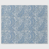Bloemen 19e Eeuw Patroon Blauw op Witte Achtergron Cadeaupapier (Vlak)