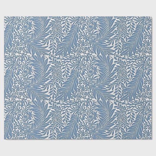 Bloemen 19e Eeuw Patroon Blauw op Witte Achtergron Cadeaupapier (Vlak)
