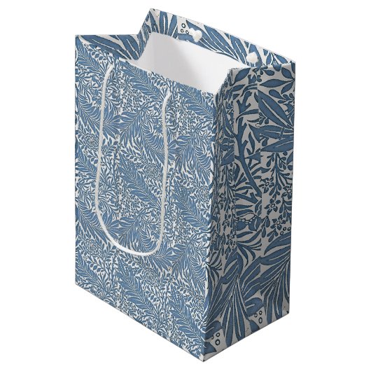 Bloemen 19e Eeuw Patroon Blauw op Witte Achtergron Medium Cadeauzakje (Voorkant Gekanteld)