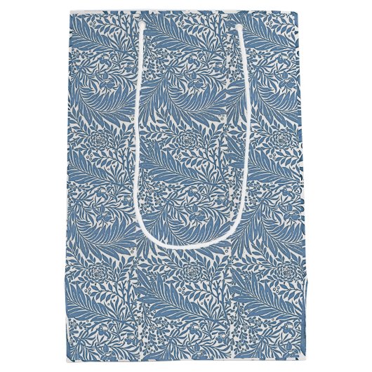 Bloemen 19e Eeuw Patroon Blauw op Witte Achtergron Medium Cadeauzakje (Achterkant)