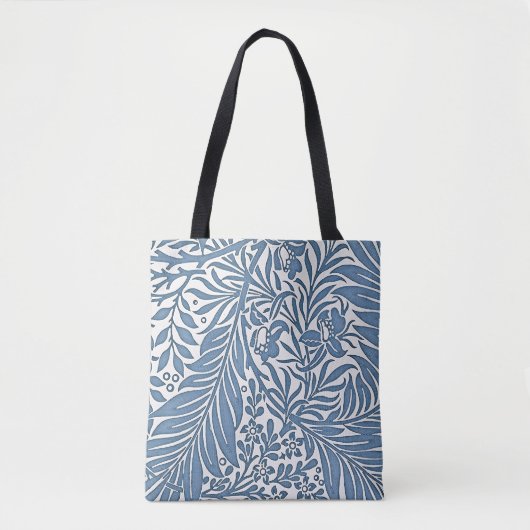 Bloemen 19e Eeuw Patroon Blauw op Witte Achtergron Tote Bag (Voorkant)