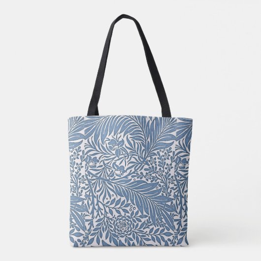 Bloemen 19e Eeuw Patroon Blauw op Witte Achtergron Tote Bag (Achterkant)