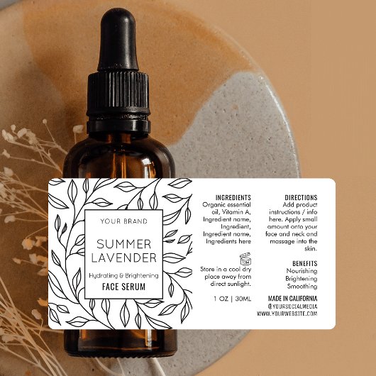  Bloemen 1 OZ Skincare Dropper Flesetiket Etiket