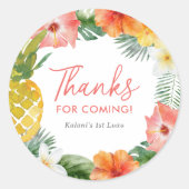 Bloemen 1e Luau Verjaardag Ronde Sticker (Voorkant)