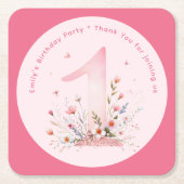 Bloemen 1e verjaardag Custom One Fairy Prinses Kartonnen Onderzetters (Voorkant)