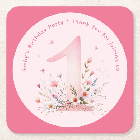 Bloemen 1e verjaardag Custom One Fairy Prinses Kartonnen Onderzetters (Voorkant)