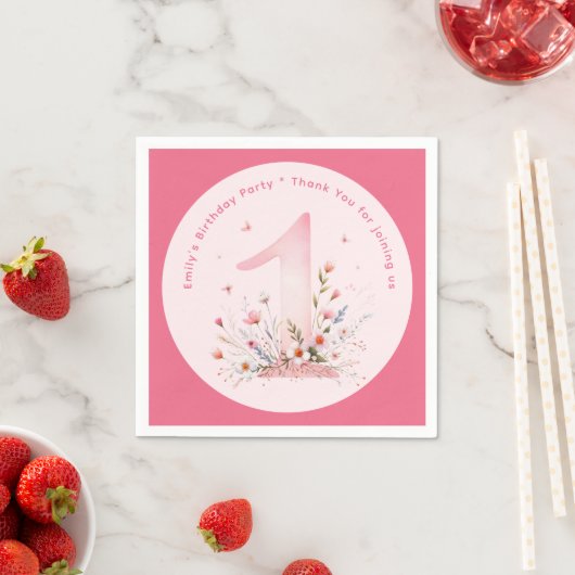 Bloemen 1e verjaardag Custom One Fairy Prinses Servet (Insitu)