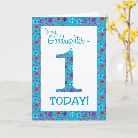 Bloemen 1e Verjaardag Kaart Godfather Blauw (Gele Bloem)