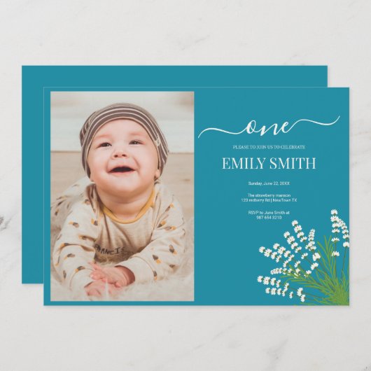 Bloemen 1e verjaardagskaart (Voorkant / Achterkant)