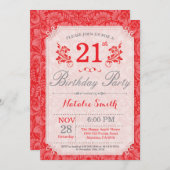 Bloemen 21e verjaardag uitnodiging rood voor vrouw (Voorkant / Achterkant)