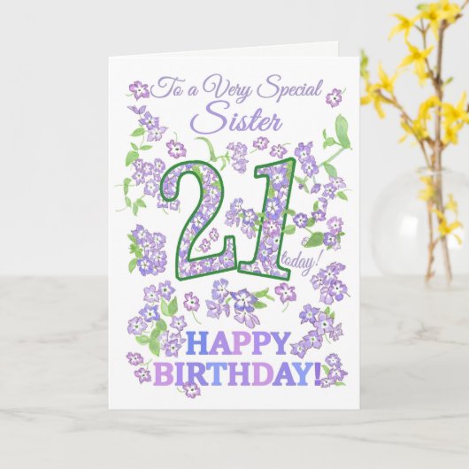  Bloemen 21e Verjaardag Zeer Speciale Zuster Kaart (Gele Bloem)