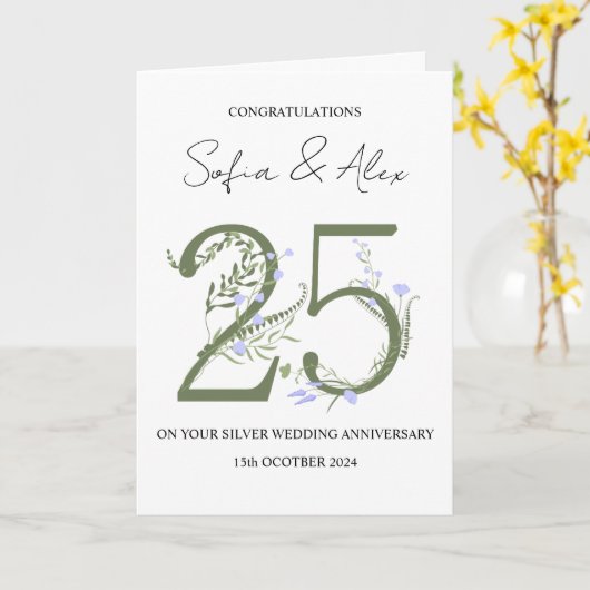Bloemen 25ste huwelijksverjaardag groet kaart (Gele Bloem)