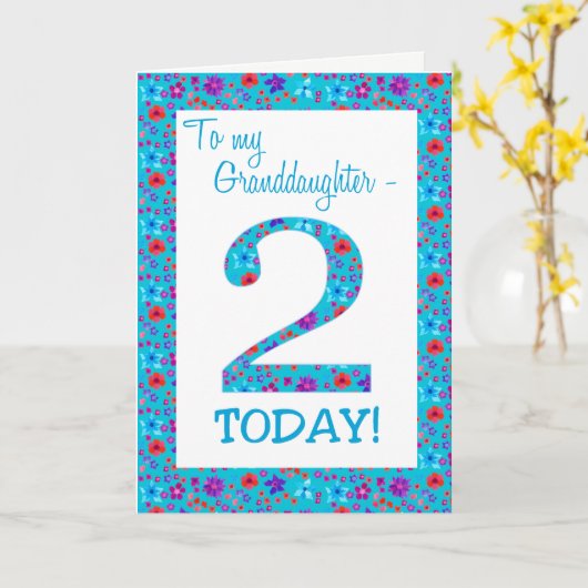  Bloemen 2e Verjaardag Kleindochter Blauw Kaart (Gele Bloem)