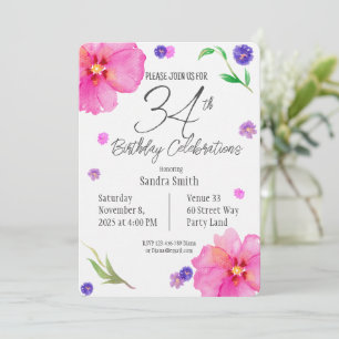 Bloemen 34e verjaardag Uitnodiging voor moeders