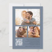 Bloemen 3 Foto's QR Code Stofblauw Bruiloft Kaart (Achterkant)