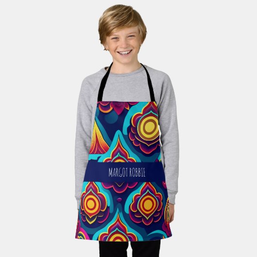 Bloemen 3D en heuvels regenboog patroon Schort (Gedragen)