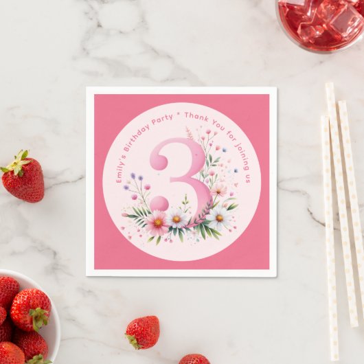 Bloemen 3e verjaardag aangepaste drie fee prinses servet (Insitu)