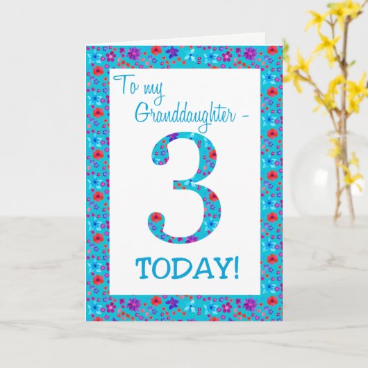 Bloemen 3e Verjaardag Kleindochter Blauw Kaart (Gele Bloem)