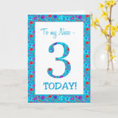  Bloemen 3e Verjaardag voor Niece Blue Kaart (Gele Bloem)