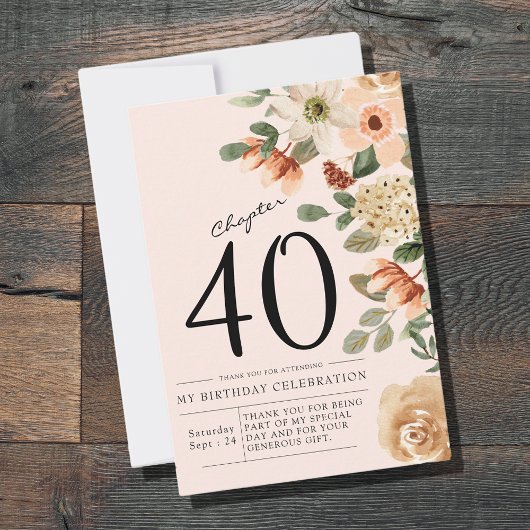 Bloemen 40e verjaardag bedankkaart