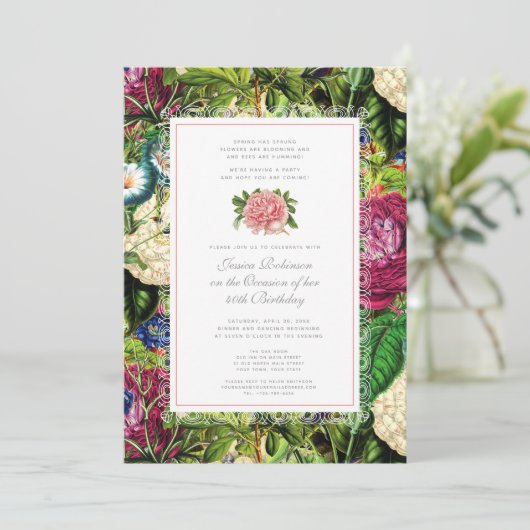  Bloemen 40e Verjaardagsfeest Kaart (Staand voorkant)