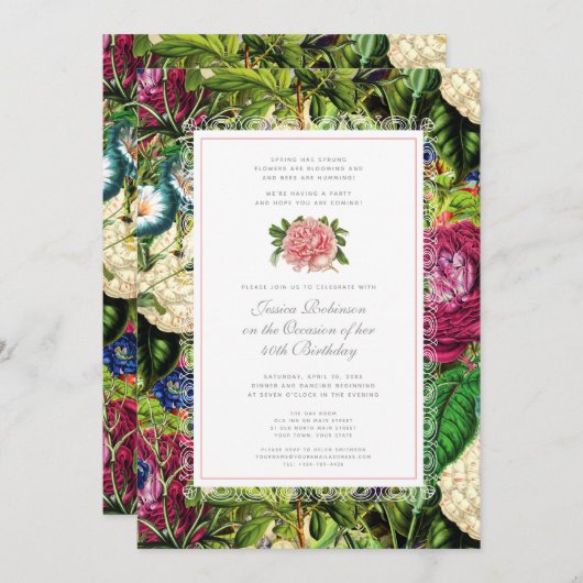 Bloemen 40e Verjaardagsfeest Kaart (Voorkant / Achterkant)