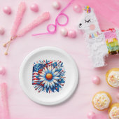 Bloemen 4 juli papieren bordje (Feest)