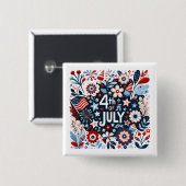Bloemen 4 juli vierkante button 5,1 cm (Voorkant /achterkant)