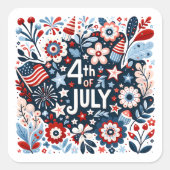 Bloemen 4 juli vierkante sticker (Voorkant)