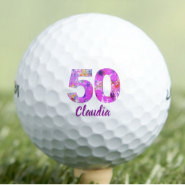 Bloemen 50 jaar roze paarse 50ste verjaardag golfballen