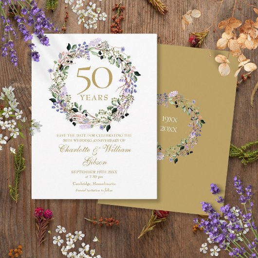 Bloemen 50e bruiloft Jubileum Save the Date Briefkaart