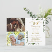 Bloemen 50e bruiloft Jubileum Toen & Nu 2 Foto Kaart (Staand voorkant)