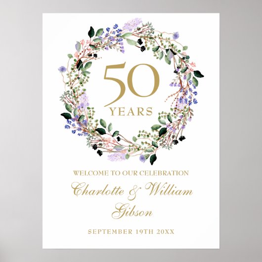 Bloemen 50e bruiloft Jubileum Welkomstbord Poster (Voorkant)