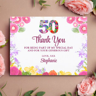 Bloemen 50e verjaardag bedankkaart 50 bloem chic briefkaart