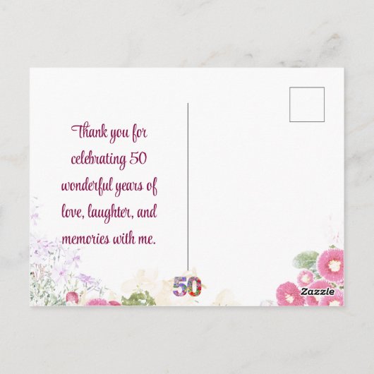 Bloemen 50e verjaardag bedankkaart 50 bloem chic briefkaart (Achterkant)