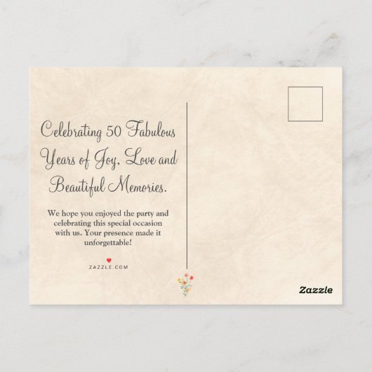 Bloemen 50e verjaardag dank u 50 bloem chic briefkaart (Achterkant)